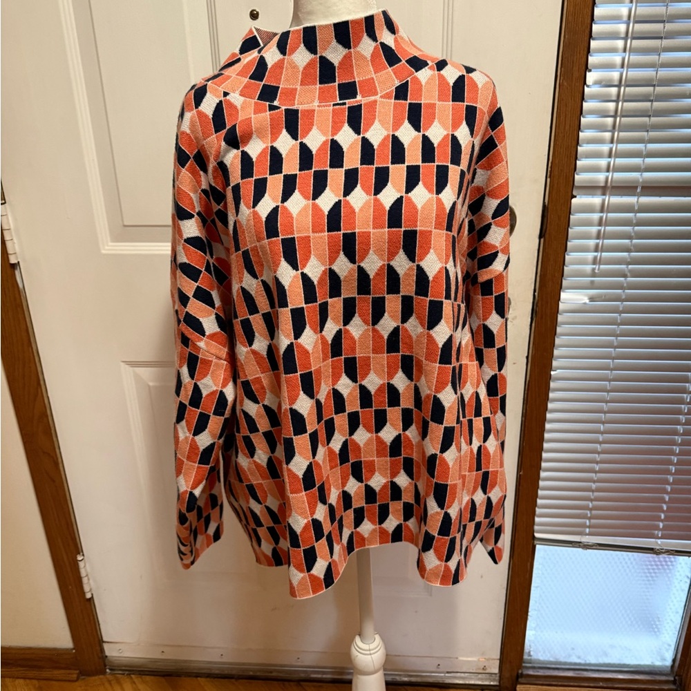 Maeve Geometric Patterned Sweater in Orange and Navy